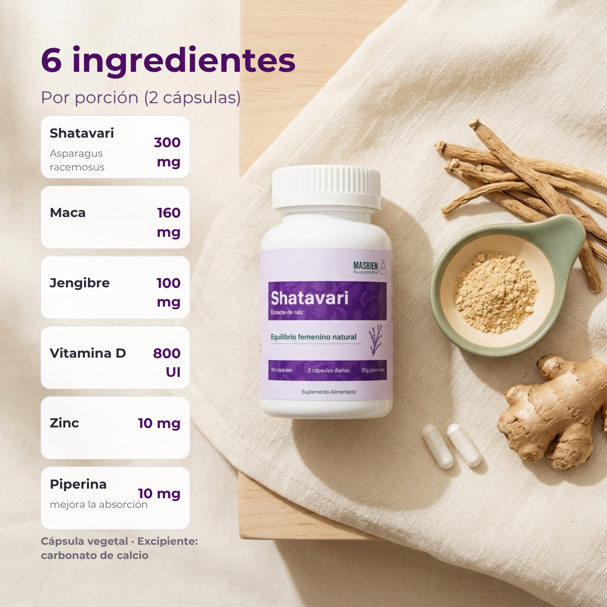 Shatavari y Maca Masbien Ingredientes